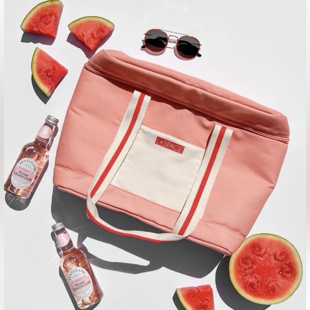 L*Space Coastal Cooler Tote Bag Large Coral Insulated Canvas NEW